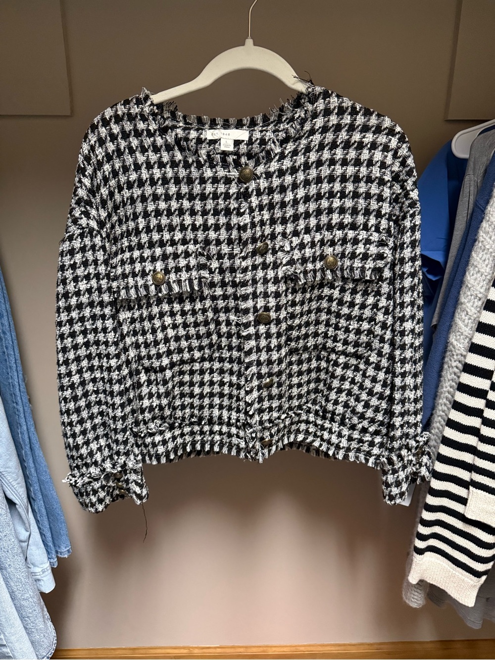 Classic Houndstooth Boxy Jacket - Black & White